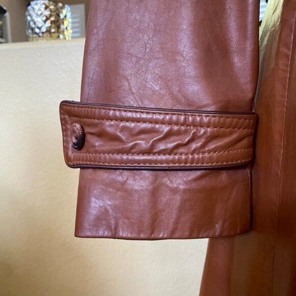 Vintage 70s Wilsons Leather Trench Coat Cognac Brown Belted Size 14 - Picture 8 of 16